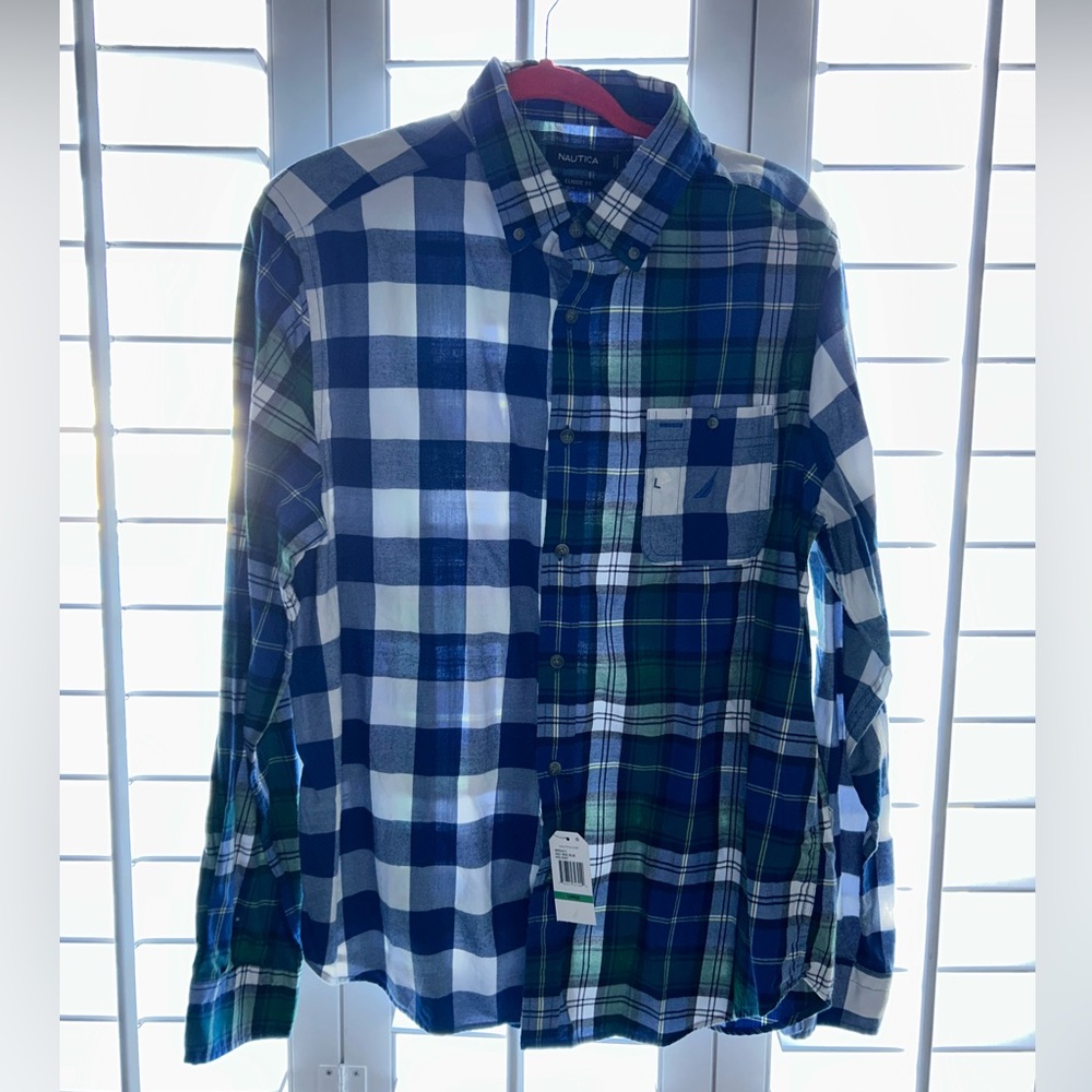 nautica green & blue flannel